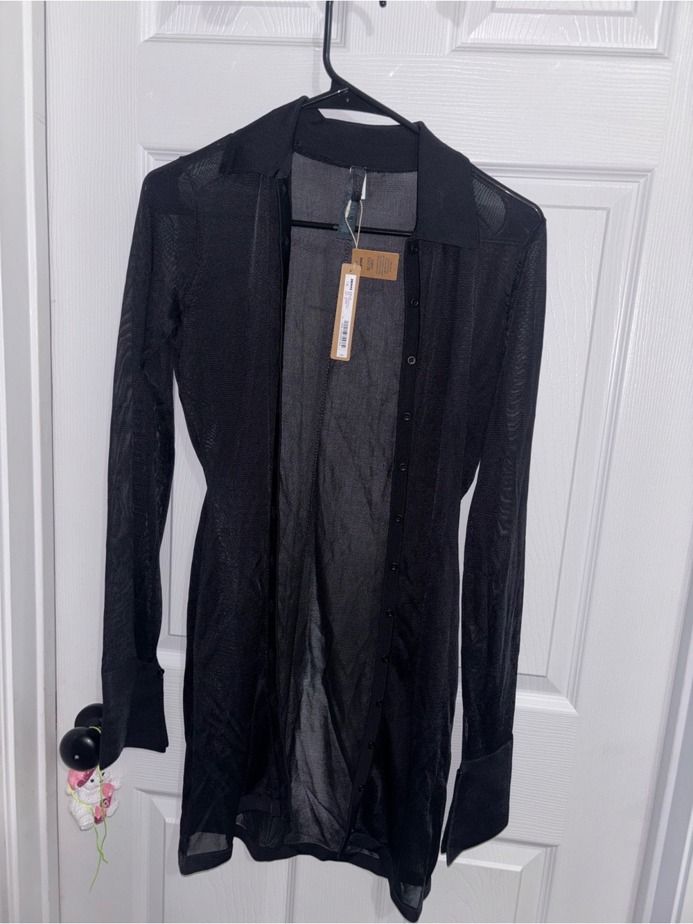 SKIMS Black Sheer Longline Button down dress